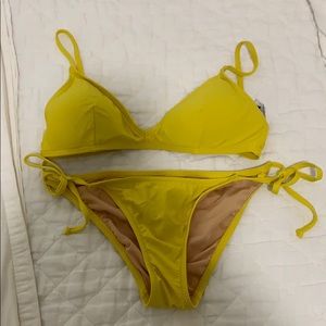 Yellow Jcrew bikini top: medium bottoms: xs